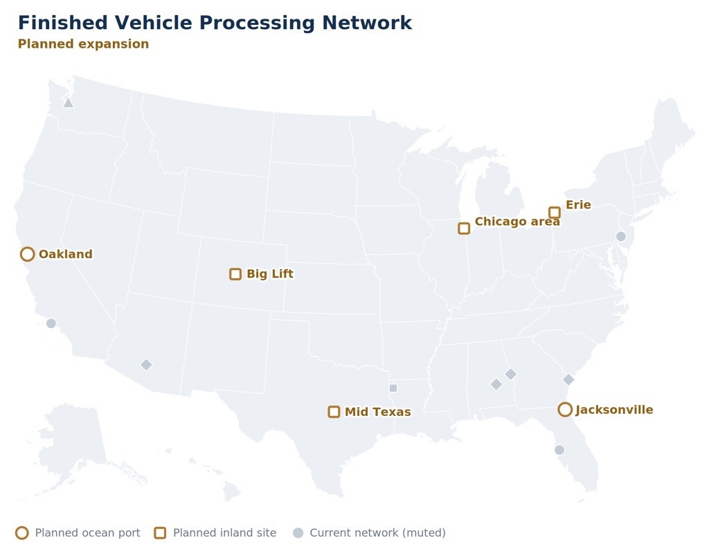 planned expansion finished vehicle network